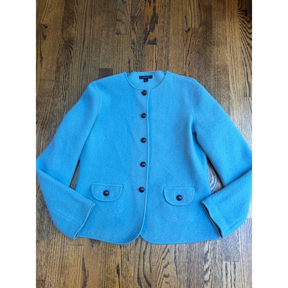 Lands End 100% Boiled Wool Jacket 10 Blue Coastal Grandmother Preppy Luxury